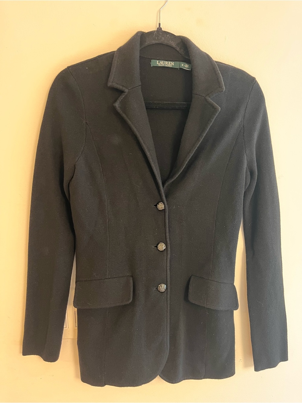 Lauren Ralph Lauren Black Minimalist Classic 100% Cotton Women's Blazer Jacket - Picture 4 of 8
